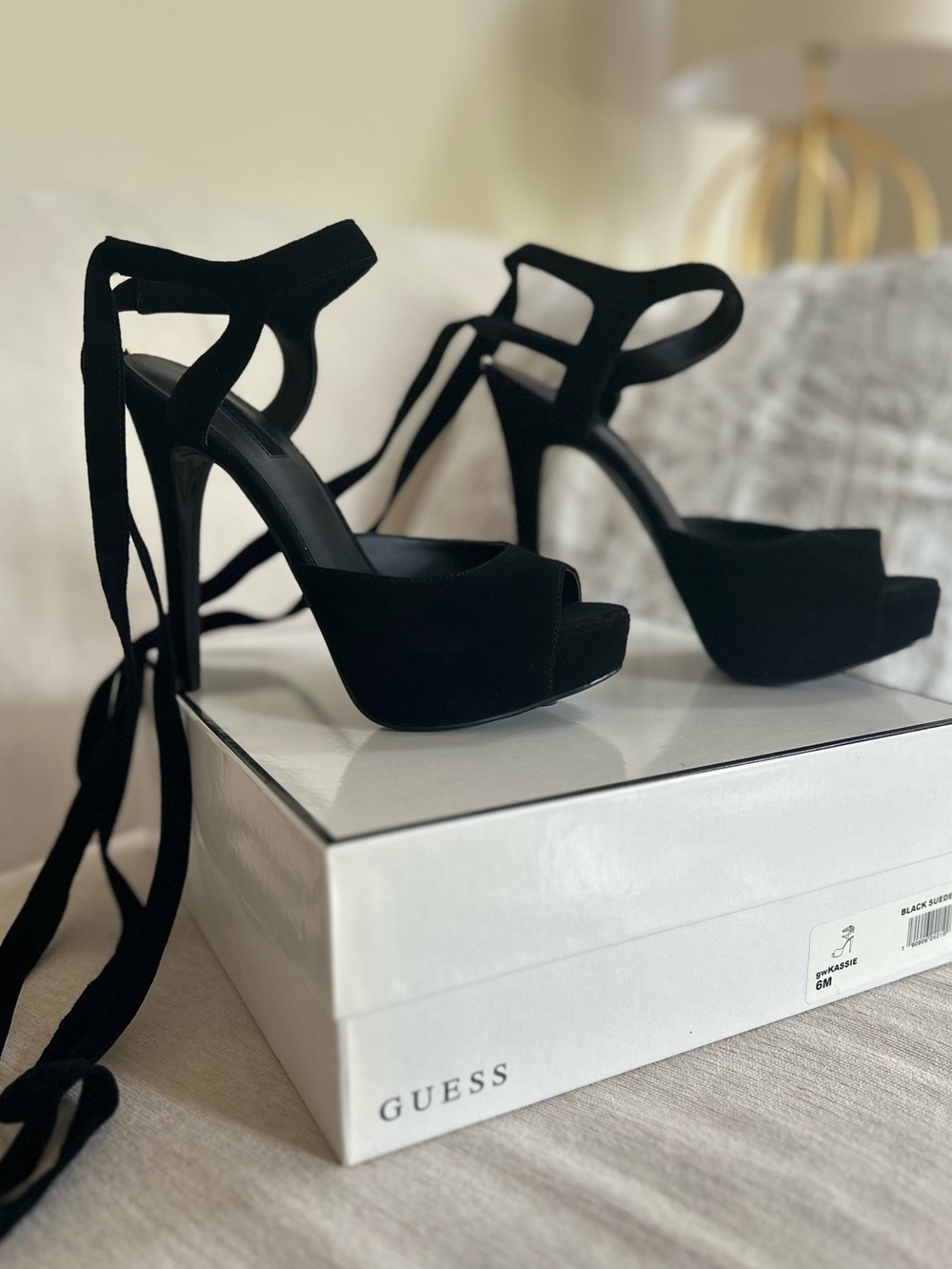 Guess Black Suede Lace-Up Platform Stiletto Heels